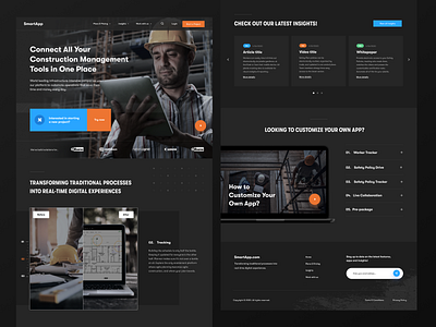 Construction Management Tool Website clean construction dark design desktop home page homepage interface landing ui ux web web site website