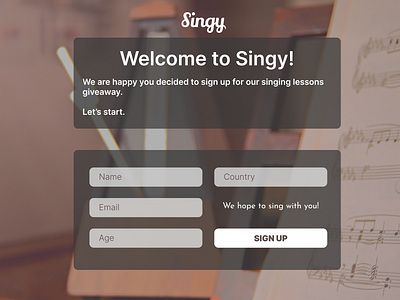 Daily UI: Day 1 - Singy - Giveaway Signup Page app branding dailyui design graphic design illustration logo ui ux