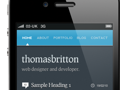 Navigation and header (mobile site) blue icon iphone mobile type