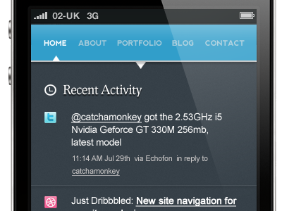 Activity stream on homepage of my new website (mobile site) arrow dribbble gradient icons pattern stream twitter type