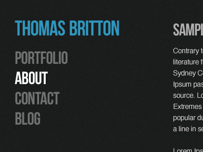 Possible new design for personal website blue bold noise type white