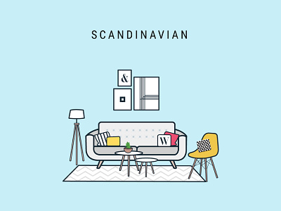 Scandinavian- Interior style artwork illustration interior livingroom sofa vector