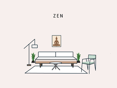 Zen- Interior style artwork illustration interior livingroom sofa vector