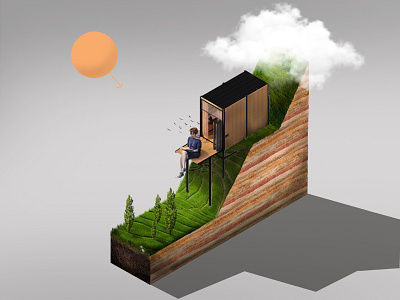 Cabin Isometric View architecture render surreal