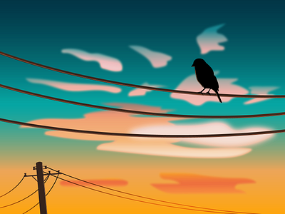 FIOS afternoon bird city illustration shadow sky vector