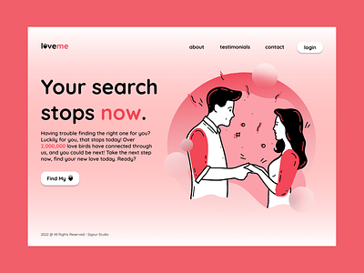 LoveMe - A Dating App dating app figma landing page pink web design