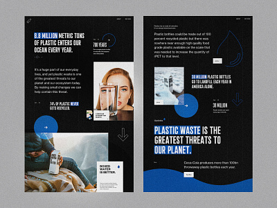 Plastic Waste – Concept black blue charity clean dark grid grid design grid layout home page homepage landing page plastic ui water web website