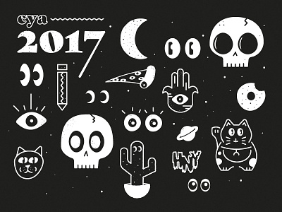 cya 2017 👋 2017 cat eye eyes happy new year illustration new year skull