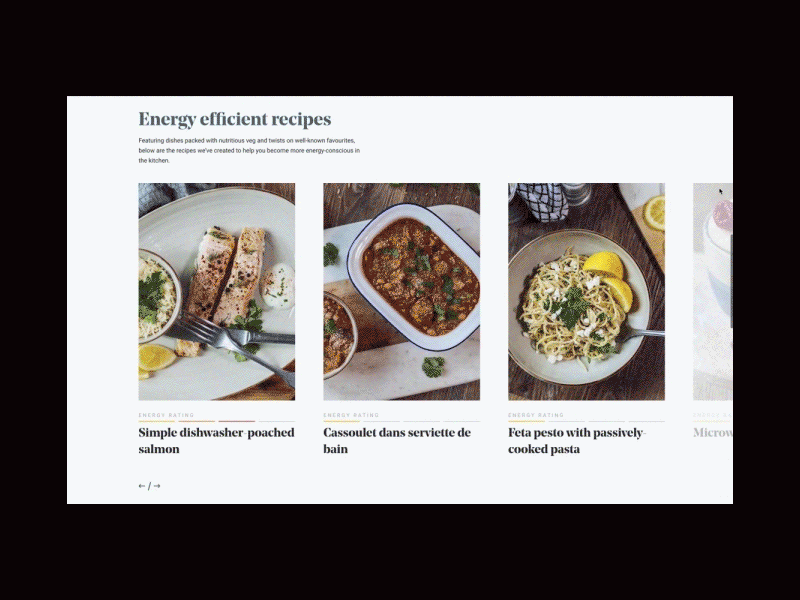 Low Energy Cookbook – Carousel 👨‍🍳 animation carousel clean cooking food gif meal minimalistic nutrition ui ux web