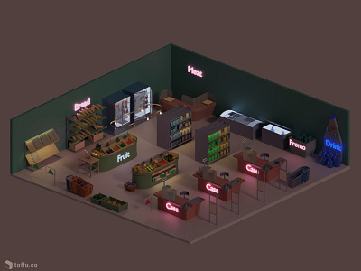 3D Model Low-Poly Grocery Store 3d 3d assets 3d model 3dmax blender grocery lowpoly lowpolyarchitecture lowpolyart render store