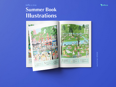 Summer Book Illustrations adobeillustrator ai character design design flatvector graphic design illustration magazinecover picnicscene poolscene printdesign urbanscene vectorprint