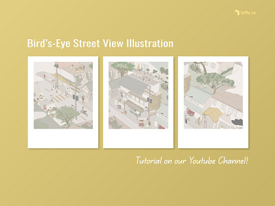 Bird's-Eye Street View Architectural Illustration Tutorial adobeillustrator ai architecturalillustration architecture character design flatvector illustration streetview visualization