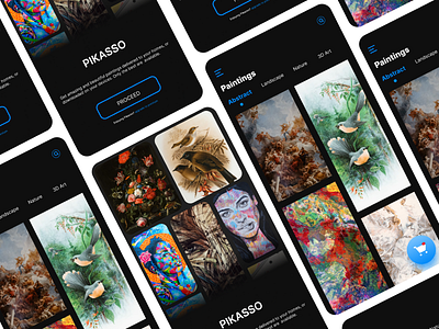 Pikasso (mobile app concept for paintings) app design figma graphic design mobileapp painting ui uiux uiuxdesign userinterface ux
