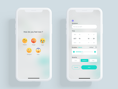 Meum Coach activity app button data design emoji emojis emotion fit health health care infographic ios kit measurement picker selector symptom ui ux