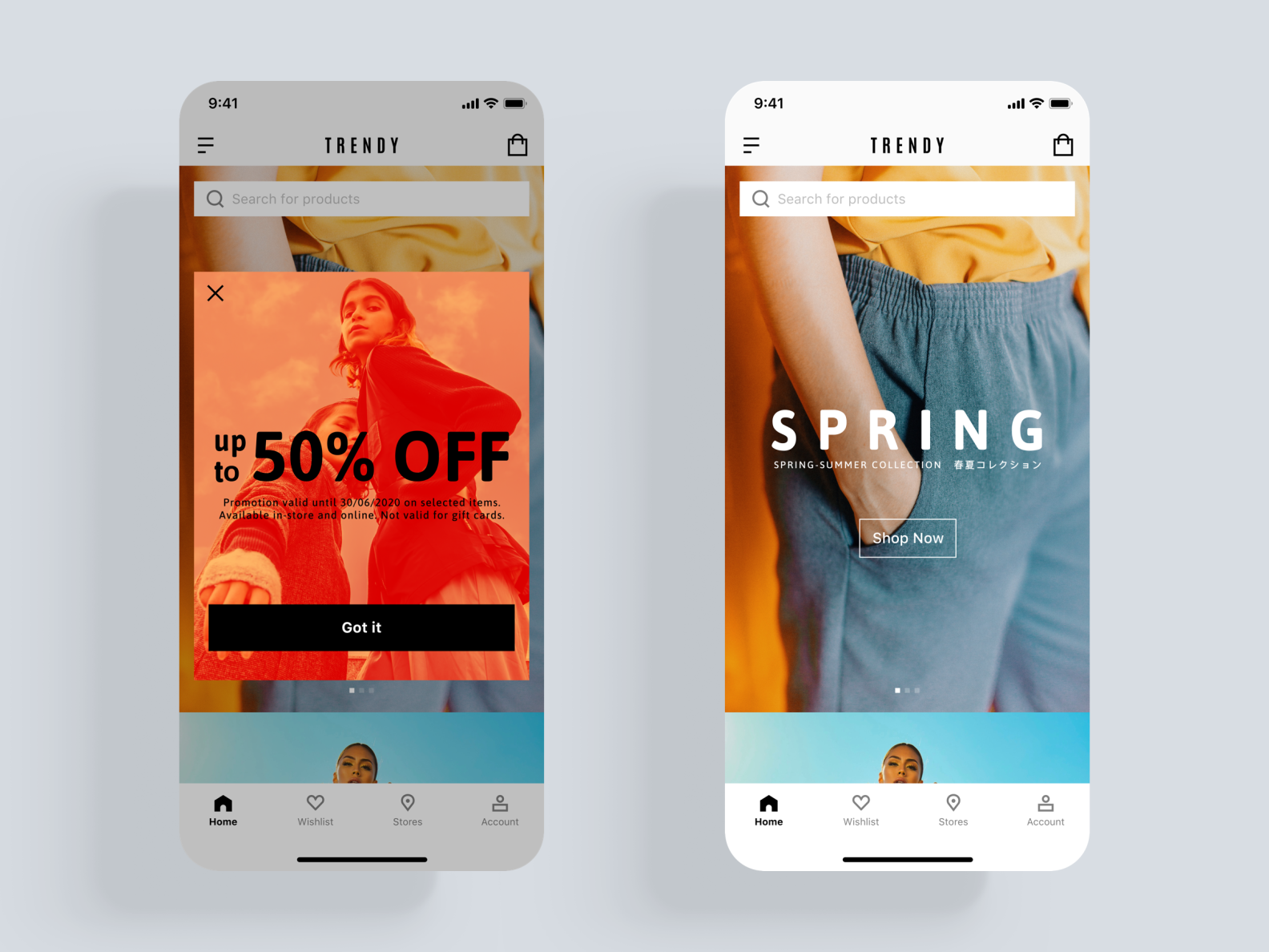 Trendy E-commerce App UI kit by Chih-Yun Cheng on Dribbble