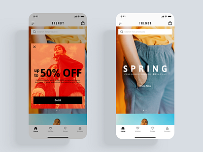 Trendy E-commerce App UI kit ad app design e commerce fashion home index ios kit main minmal page popup sale shop shopping store trends trendy ui