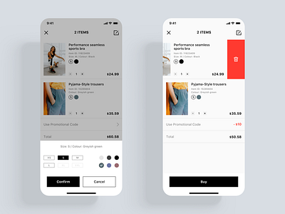 Trendy E-commerce App UI kit app buy clothing delete design ios items sheet shopping shopping cart size store toast trend trending trends trendy ui ux