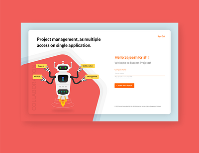 WelcomeScreen collaboration design illustraion managment multiple project project managment red reports robot rocket ui ui ux uidesign welcome welcome page welcome screen white
