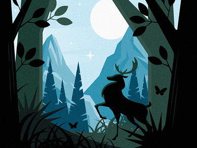 Forest animal character deer design flat forest illustration landscape mountain nature panorama trees wood