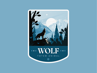 Wolf animal character enviroment flat forest illustration landscape mountain natural nature sea sunset wolf wood world