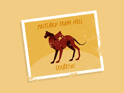 Cerberus cartoon character devil dog hell illustration minimal postcard