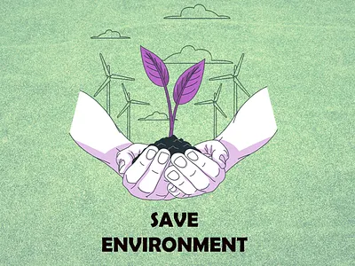 Save Environment with green background adobe adobe photoshop app branding design enviorment graphic design green background hands illustration leaf logo mud purple typography ui ux vector