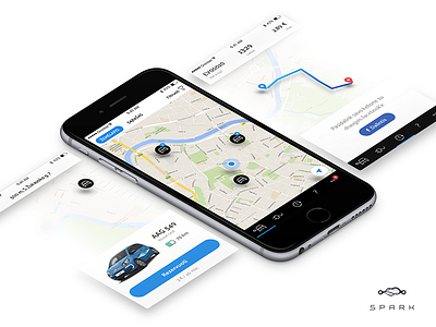 Spark - Your electric drive app car electric map mediapark rental sharing ui ux