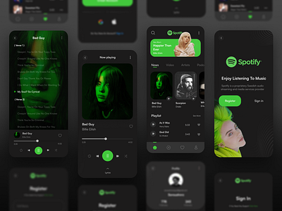 Spotify Redesign - Music Streaming App (Dark)💎 app artist dark design mobile mobile app music play player playlist singer song sound spotify ui ui design uiux userinterface