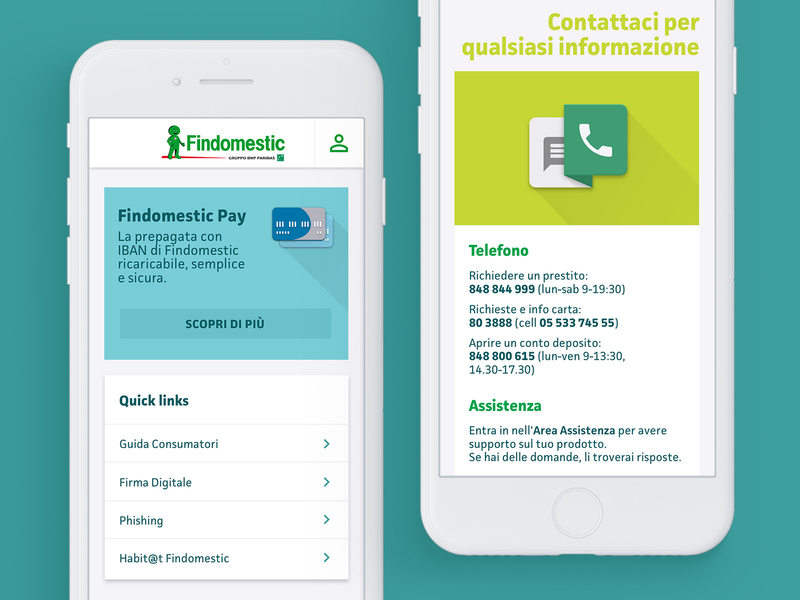 Findomestic Mobile app contacts credit card finance green material design mobile responsive site ui