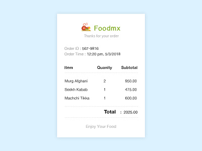 #Daily UI 017 - Email Receipt bill email recept emailer food invoice order recept ui ux