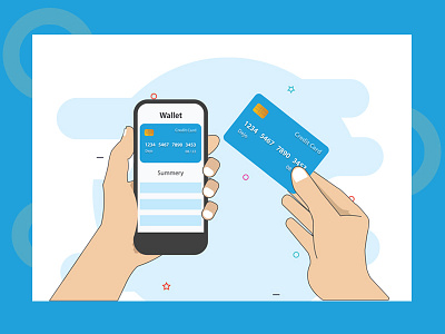 Mobile wallet card illistration payment wallet