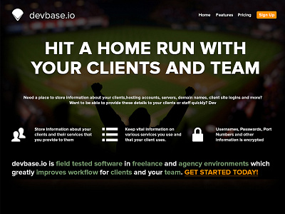 Devbase Rebound app landing large background simple web app