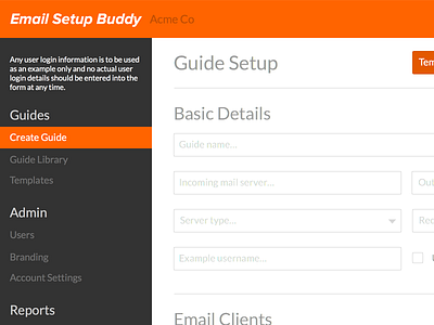 Email Setup Buddy App Sidebar (WIP) application sidebar webapp