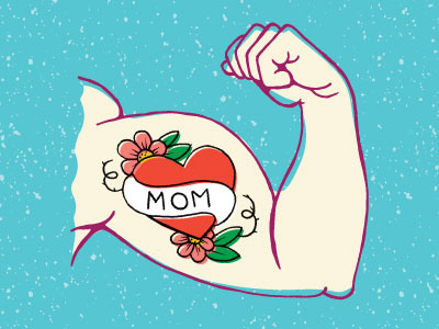 Mom Tattoo flash flex heart mom muscle strongman tattoo