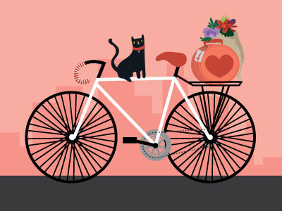 Cycle Kitty bicycle bike black cat bouquet cat fixed vector