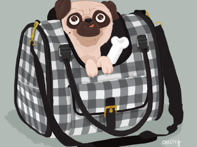 Pug! bag gingham illustration photoshop pug travel wacom