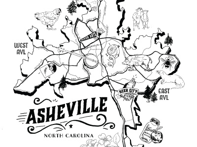 Asheville Map asheville illustration map north carolina otter pig