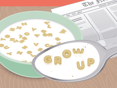 Alphabet Cereal alphabet breakfast cereal illustration newspaper spoon vector