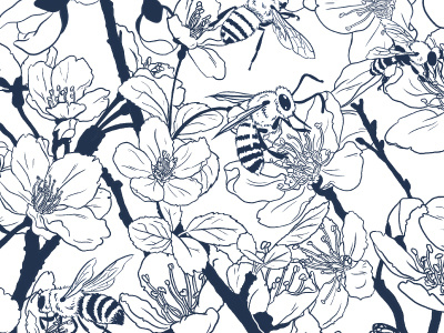 Bees and Blossoms Pattern bees bumble bee floral flowers pattern tree
