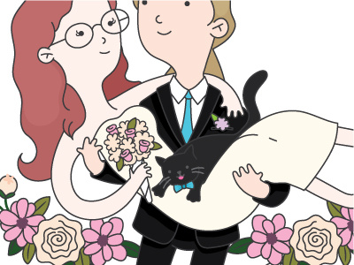 Wedding Portrait cat custom floral illustration marriage portrait wedding