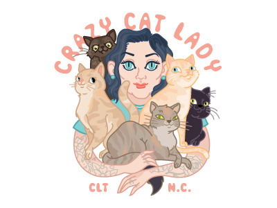 Crazy Cat Lady Logo! cat cats feline illustration kitty logo meow portrait vector