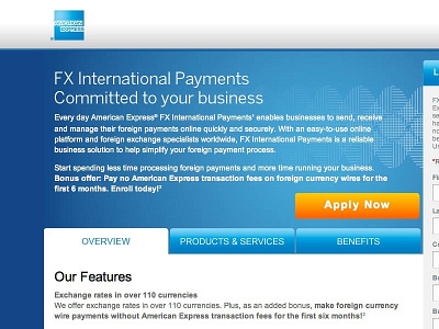 AMEX Landing Page currency finance landing