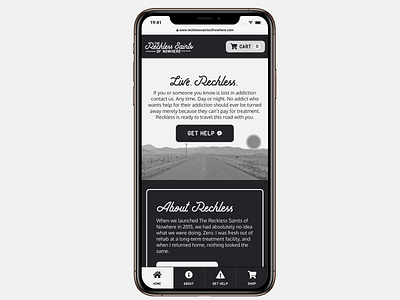 Reckless Saints addiction e comerce ecommerce logo madeinwebflow mobile first re design redesign treatment web design webflow website