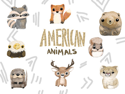 American Animals Watercolour Collection animals design illustration kids nursery png watercolor watercolour