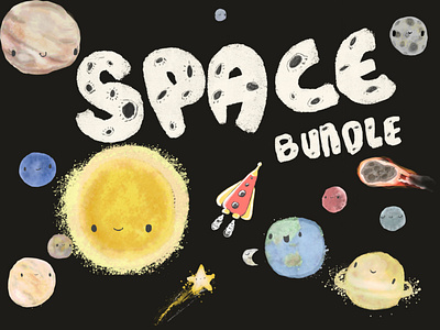 Happy Planets Space Bundle educational illustration kids nursery png space watercolor watercolour