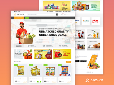 GroShop Website Landing Page design ecommerce flat groceries grocery grocery list homepage landing page shopping ui web web page website