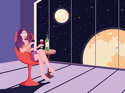 Planet Earth Home Isolation calm character character design drink flat girl girl character home home isolation isolation planet planet earth relax spaceship universe wine woman