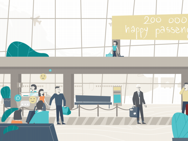 Passengers in the airport airport baggage business character explainer flight fly luggage travel trip vacation