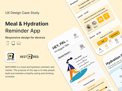 UX Case Study | Meal&Hydration Reminder App | Responsive App design figma mobile app ui ux