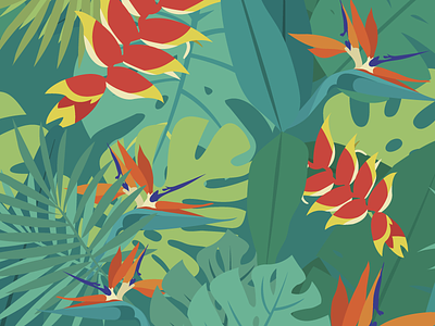 Tropical Flowers Galore birds of paradise jungle pattern tropical vector
